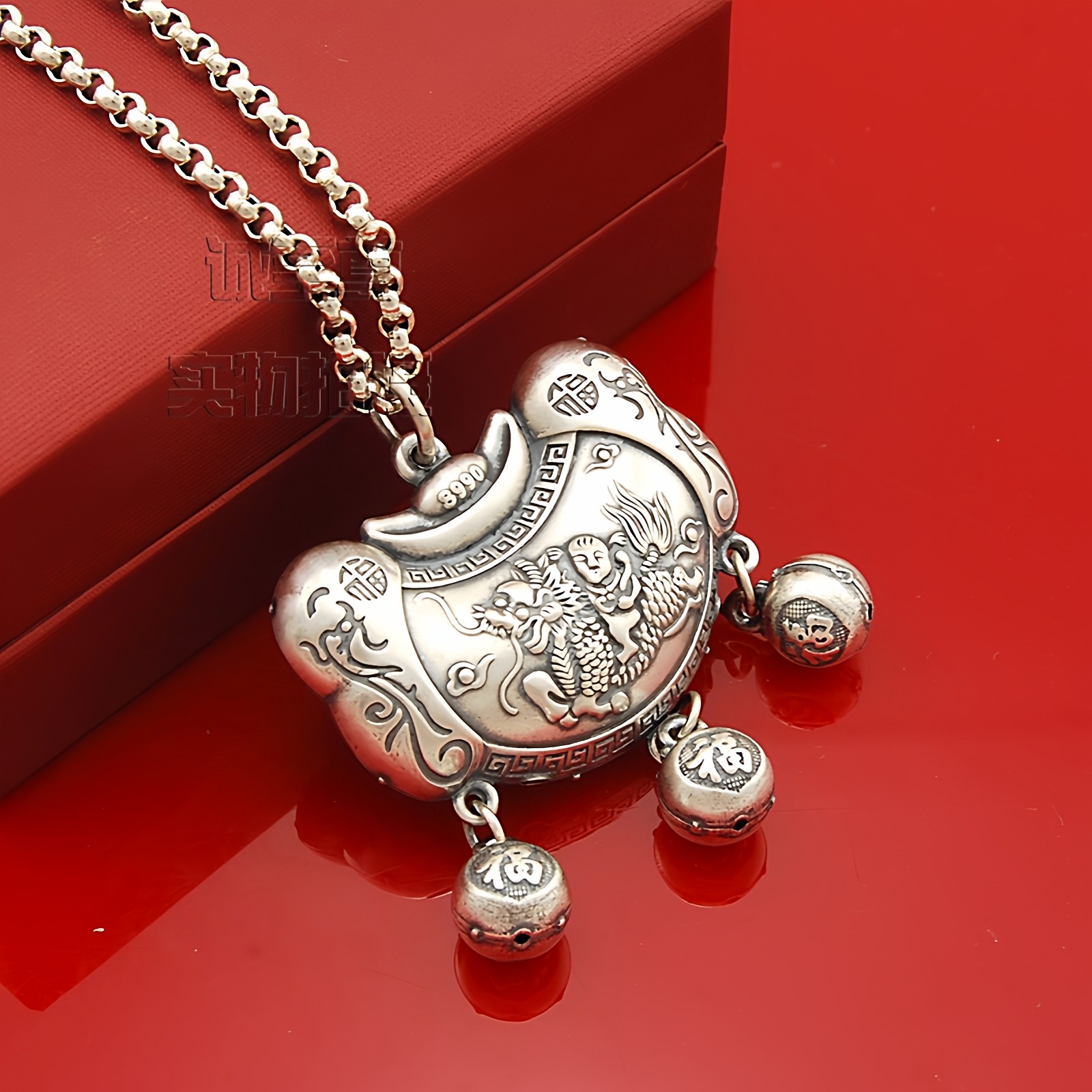 麒麟足银饰品婴儿长命锁小孩满月礼品儿童礼物宝宝银锁包邮