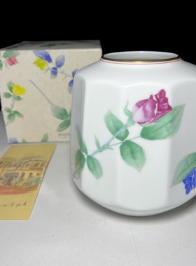 日本回流香兰社玫瑰花纹描金菱形花瓶