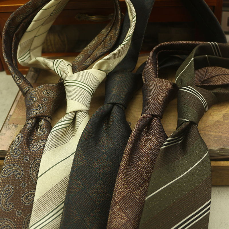 复古条纹系列领带男军绿咖色8CM