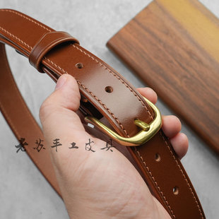 3.0宽JE马缰革手缝皮带男真皮纯铜针扣腰带男士手工头层牛皮腰带