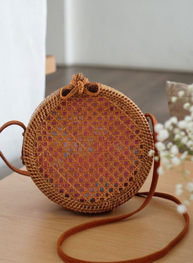 Yeah J印尼巴厘岛ATA藤编草编包天然纯手工编织斜挎单肩真皮肩带