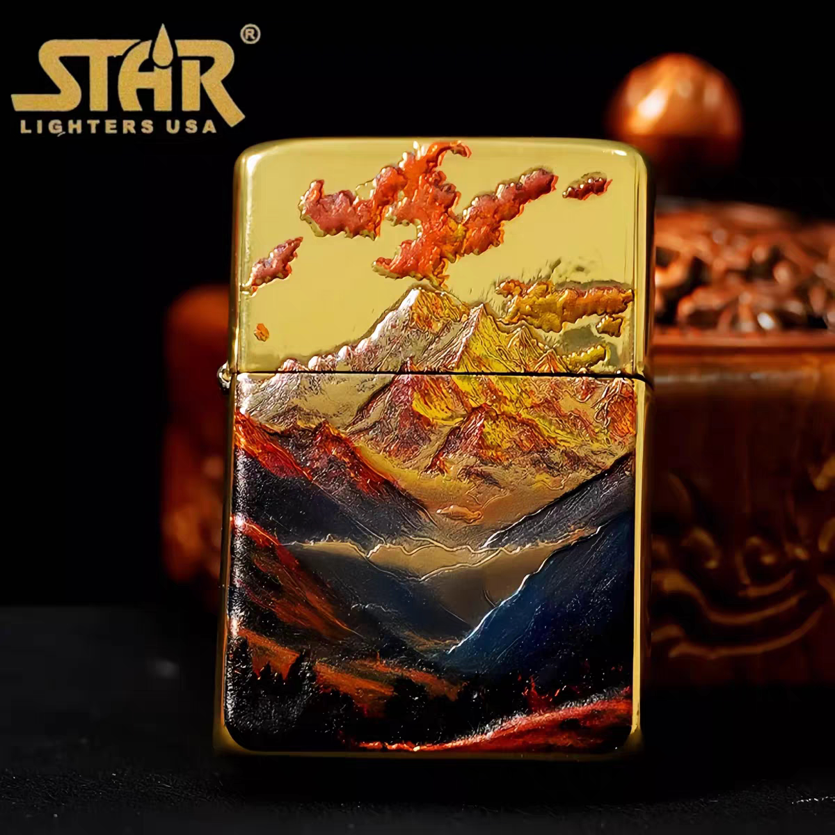 STAR恒星905全球版3D立体描金日照金山煤油打火机全球版煤油机