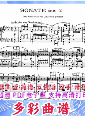 03109第十二钢琴奏鸣曲 钢琴曲五线谱双手带指法18页外国
