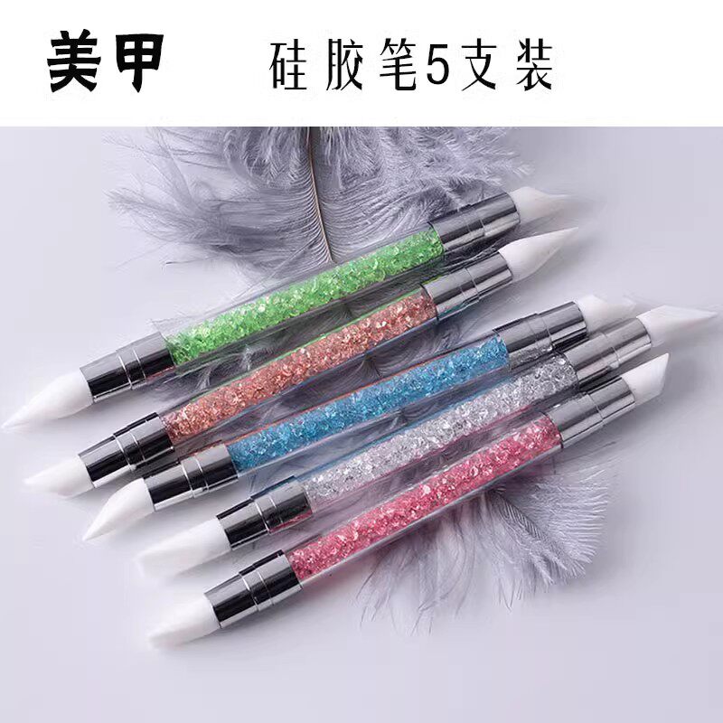 美甲双头硅胶笔 贴纸按压笔涂魔镜粉工具多功能雕花笔渐变压花棒