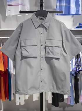 李宁休闲短袖衬衫2024夏季男子运动潮流百搭透气宽松短袖ASHU239