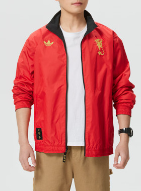 阿迪达斯三叶草双面穿男子外套2026足球俱乐部运动服夹克JM5561