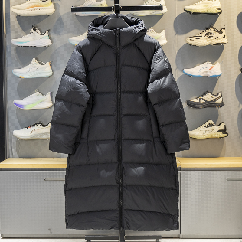 李宁保暖连帽长款女子羽绒服