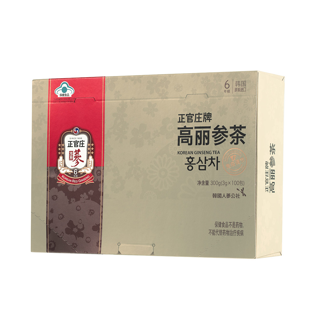 韩国原装进口正官庄高丽参人参茶红参茶300g(100包）皂苷蓝帽子