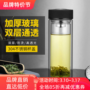 希诺双层玻璃杯加厚隔热家用商务办公车载泡茶喝水杯子7002 9302