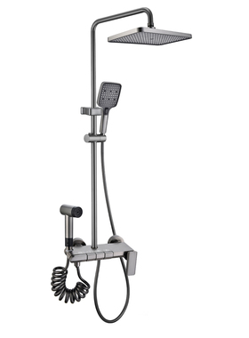 惜度全铜淋浴花洒套装四出水家用洗澡沐浴枪灰色按键分水HST-305H