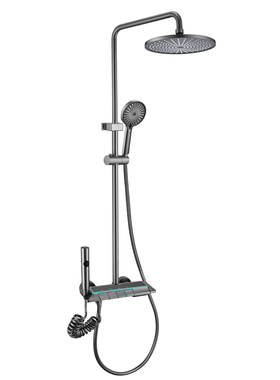 惜度全铜淋浴花洒套装四出水家用洗澡沐浴枪灰色按键分水HST-239H