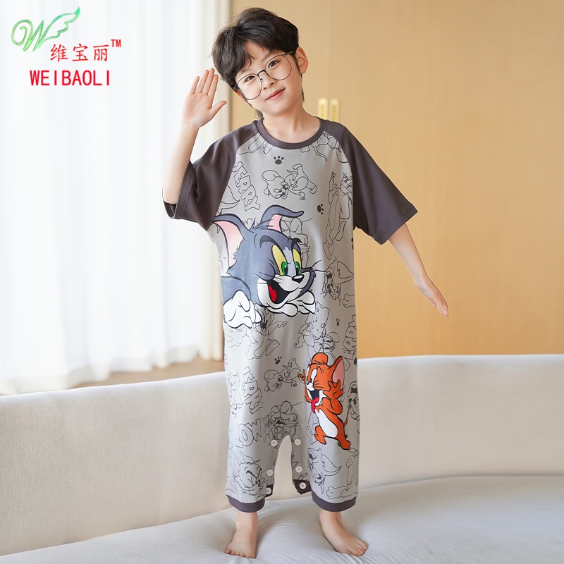 儿童连体睡衣夏季纯棉短袖卡通