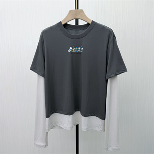 假两件长袖 新品 T恤女宽松休闲轻薄显瘦打底上衣803 2026春季