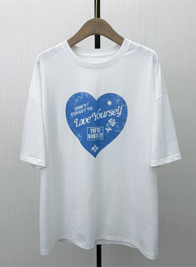 艾W●2026春季新品 印花短袖t恤衫女设计感小众休闲慵懒上衣4223