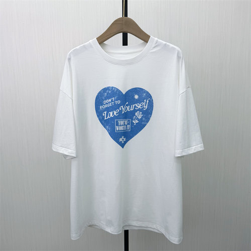 艾W●2026春季新品 印花短袖t恤衫女设计感小众休闲慵懒上衣4223