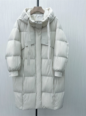 fei●2025冬季新品 羽绒服女时尚长款宽松加厚保暖白鸭绒外套8383