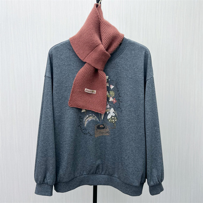 C●2025冬季新品 圆领套头卫衣女休闲宽松慵懒风印花长袖上衣1165