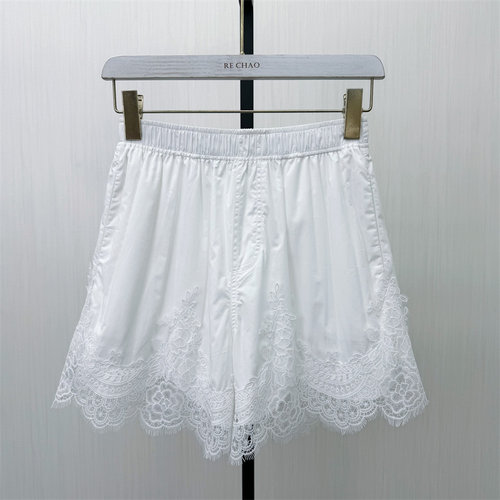 芭●2026夏季新品 蕾丝花边短裤女弹力松紧腰休闲百搭阔腿裤1018