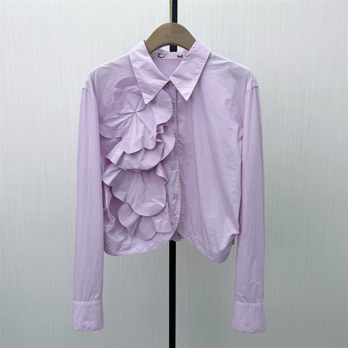 良月●2026春季新品 长袖衬衫女法式花边短款气质通勤上衣3341