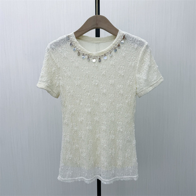 KA●2026夏季新品 蕾丝短袖t恤女设计感小众气质修身显瘦上衣1171