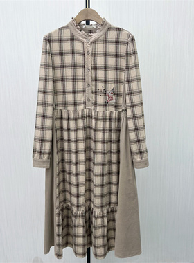 C●2025冬季新品 格纹连衣裙女气质宽松显瘦长袖a字衬衫裙7036