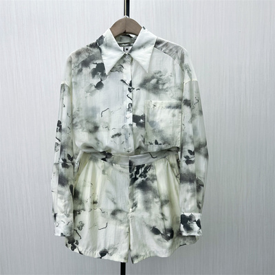 迪●2025夏季新品 休闲套装女宽松慵懒风防晒衬衫短裤两件套3523