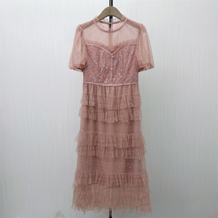 芭●2026夏季新品 蕾丝网纱连衣裙女气质显瘦小清新茶歇裙3076