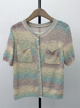KA●2026夏季新品 条纹短袖针织衫女气质宽松简约百搭上衣5532