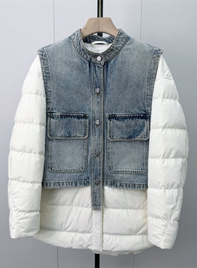 S●2026冬季新品 假两件拼接羽绒服女宽松休闲百搭保暖厚外套755