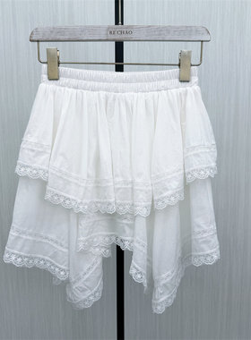 伊●2026夏季新品 不规则花边短裙女松紧腰气质通勤a字半身裙3678