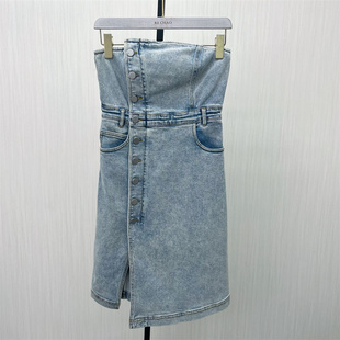 欧S●2026春季新品 复古牛仔抹胸连衣裙女收腰显瘦百搭A字裙4070