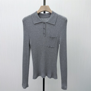 polo领针织衫 新品 女气质简约休闲显瘦打底上衣2651 2026春季
