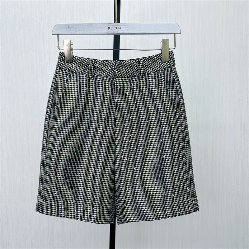 艾●2025夏季新品 格纹西装短裤女高腰显瘦宽松直筒休闲阔腿裤220