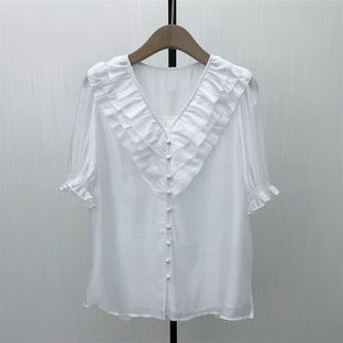 香●2026夏季新品 法式娃娃领衬衫女气质小清新薄款短袖上衣1325