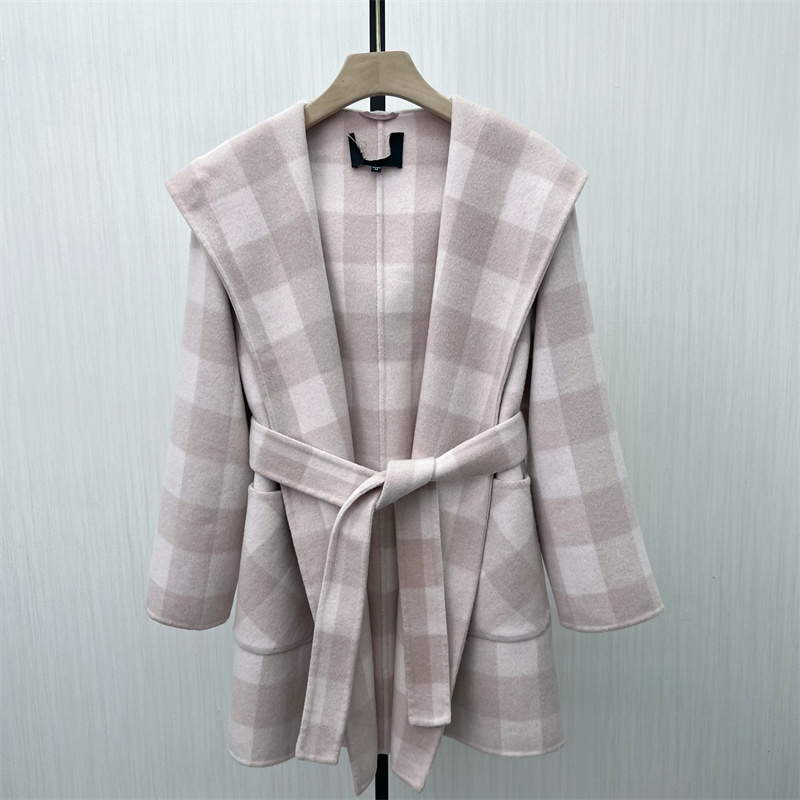 图●2025冬季新品 格纹双面呢大衣女中长款气质宽松绵羊毛呢外套