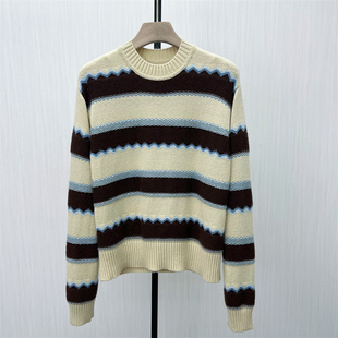 司●2025冬季新品 套头毛衣女宽松简约百搭条纹提花针织衫0110