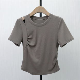 2026夏季 显瘦内搭短袖 新品 女简约修身 T恤上衣160 纯色打底衫