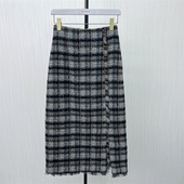 新品 2025冬季 格纹毛呢半身裙女气质通勤直筒包臀显瘦长裙6125