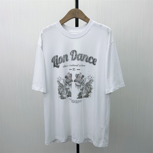 印花t恤女中长款 短袖 新品 宽松休闲中性慵懒风上衣350 2026春季