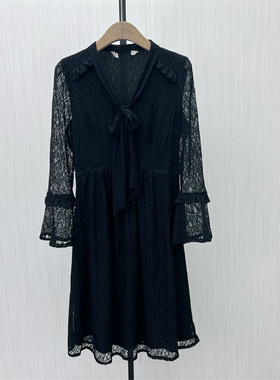 司●2025秋季新品 黑色蕾丝连衣裙女法式优雅显瘦镂空a字长裙1072