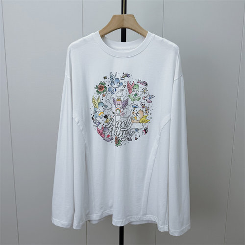 S●2026冬季新品 印花长袖t恤女中长款宽松休闲百搭慵懒风上衣805