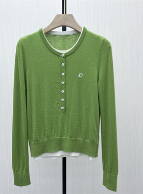 良月●2025秋季新品 绵羊毛针织衫女假两件宽松显瘦打底上衣1403