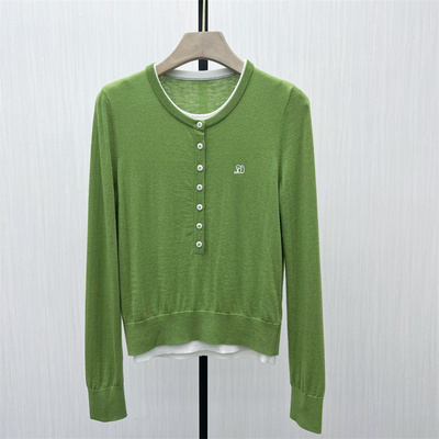 良月●2025秋季新品 绵羊毛针织衫女假两件宽松显瘦打底上衣1403