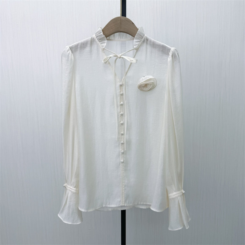 迪●2026春季新品 法式长袖衬衫女气质小众别致宽松打底上衣6913