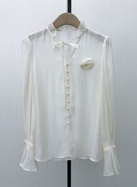 迪●2026春季新品 法式长袖衬衫女气质小众别致宽松打底上衣6913