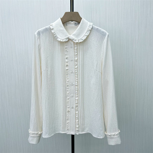 fei●2025冬季新品 法式娃娃领衬衫女气质小清新长袖打底上衣8225