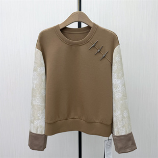 乂●2026春季新品 圆领套头卫衣女新中式设计感小众宽松上衣2222