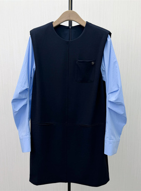 良月●2026春季新品 拼接假两件连衣裙女设计感小众休闲a字裙9406