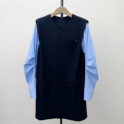 良月●2026春季新品 拼接假两件连衣裙女设计感小众休闲a字裙9406