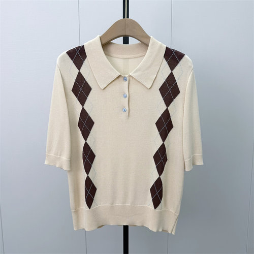fei●2026秋季新品 polo领短袖针织衫女气质简约通勤显瘦上衣7225